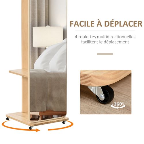 Miroir Sur Pied Avec Roulettes Hely Aspect Bois