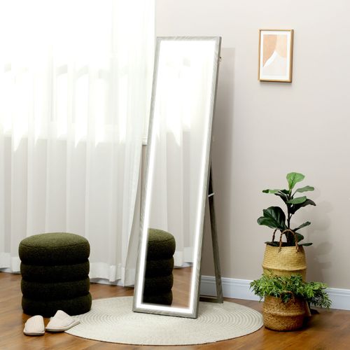 Grand Miroir LED 40 X 160 Cm Sergio Effet Bois Gris