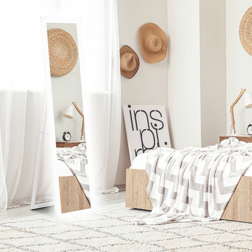 Grand Miroir LED 40 X 160 Cm Fabio Effet Bois Blanc