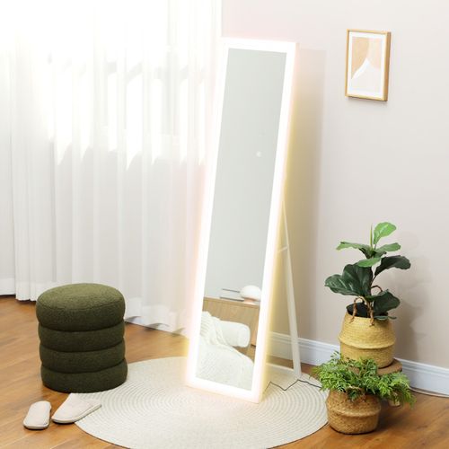 Grand Miroir LED 40 X 160 Cm Fabio Effet Bois Blanc