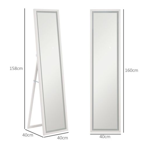 Grand Miroir LED 40 X 160 Cm Fabio Effet Bois Blanc