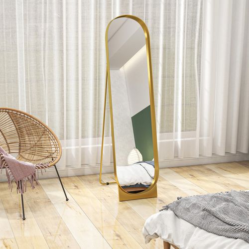 Miroir Sur Pied Design Métal 40 X 160 Cm Flyp Doré