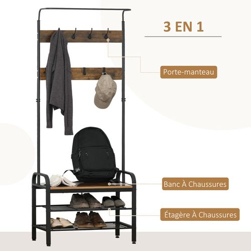 Vestiaire D'entrée Style Industriel 8 Patères Hektor Acajou