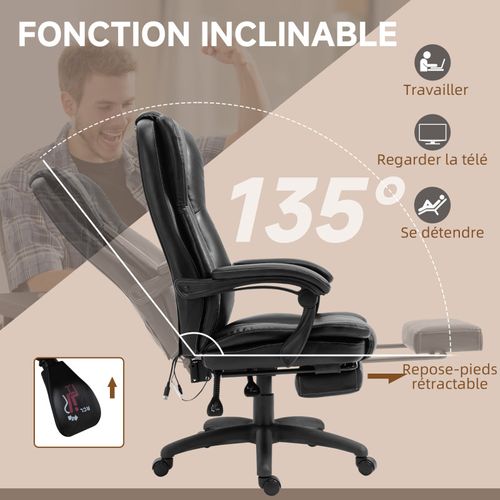 Fauteuil Bureau Massant Inclinable Réglable Vincetto Noir