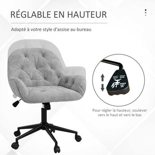 Chaise De Bureau Velours Design Chesterfield Beatta Gris Clair