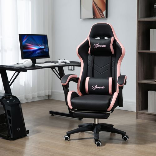 Chaise Gaming De Bureau Inclinable Lauretta Noir Et Rose