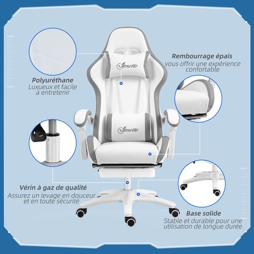 Chaise De Bureau Gaming Inclinable Réglable Titto Blanche Et Grise