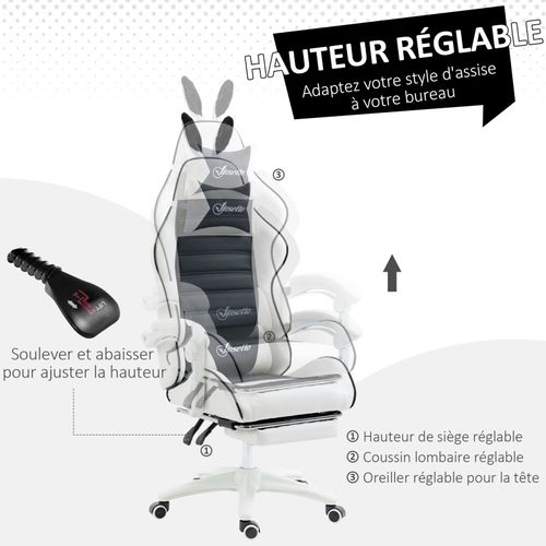 Chaise Gaming Inclinable Repose-pieds Caretto Noire Et Blanche