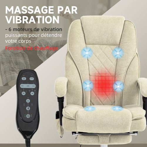 Fauteuil De Bureau Massant Chauffant Velours Alessio Beige Sable