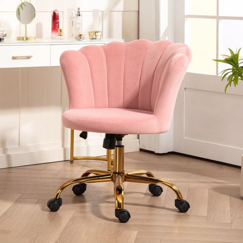 Chaise Bureau Velours Design Coquillage Lucia Rose Et Doré
