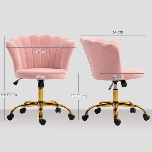 Chaise Bureau Velours Design Coquillage Lucia Rose Et Doré