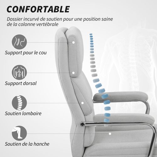 Fauteuil De Bureau Design Acier Chromé Milan Lin Gris Clair