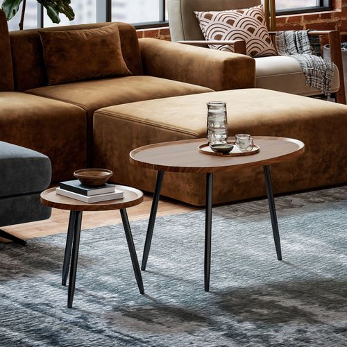 Lot De 2 Tables Gigognes Rondes Noa Effet Noyer