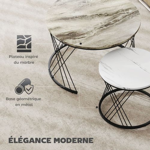 Lot De 2 Tables Basses Gigognes Rondes Lyra Effet Marbre Gris