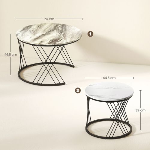 Lot De 2 Tables Basses Gigognes Rondes Lyra Effet Marbre Gris