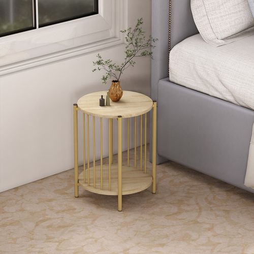 Table Basse D'appoint Design Yara Effet Bois Naturel Et Or