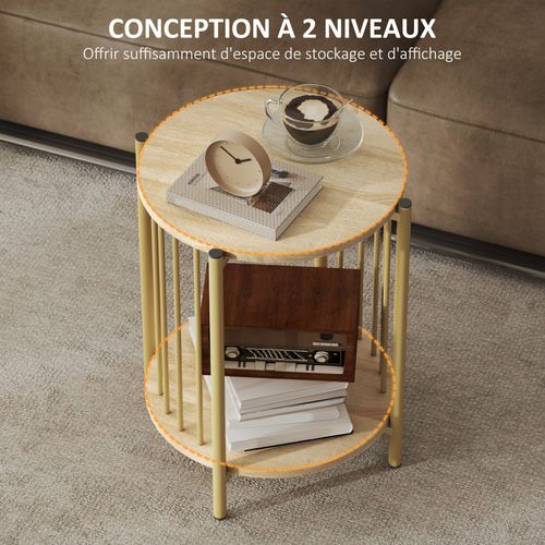 Table Basse D'appoint Design Yara Effet Bois Naturel Et Or