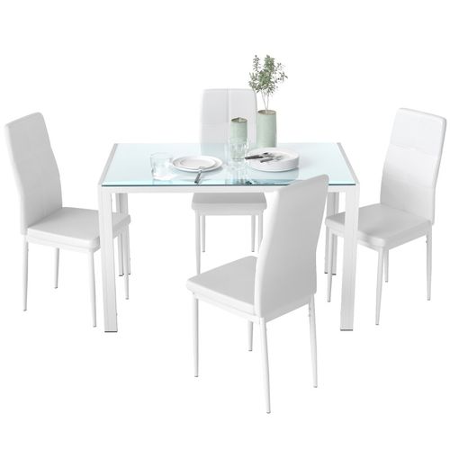 Ensemble Table à Manger Et 4 Chaises Métal Alba Blanc