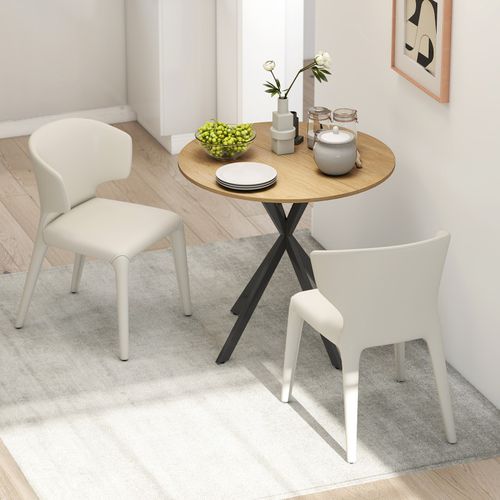 Table Ronde Bois Style Industriel Piètement Croisé Lea Aspect Chêne