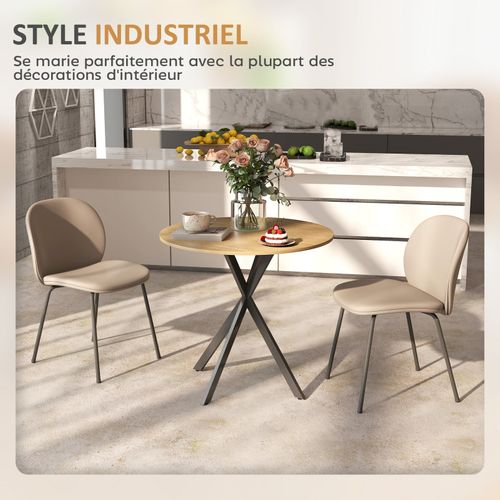 Table Ronde Bois Style Industriel Piètement Croisé Lea Aspect Chêne