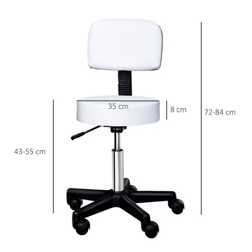 Tabouret De Massage à Roulettes Réglable Jeremia Blanc