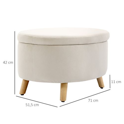 Pouf Coffre De Rangement Piètement Bois Velours Camille Beige