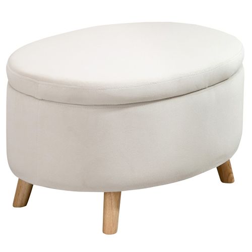Pouf Coffre De Rangement Piètement Bois Velours Camille Beige
