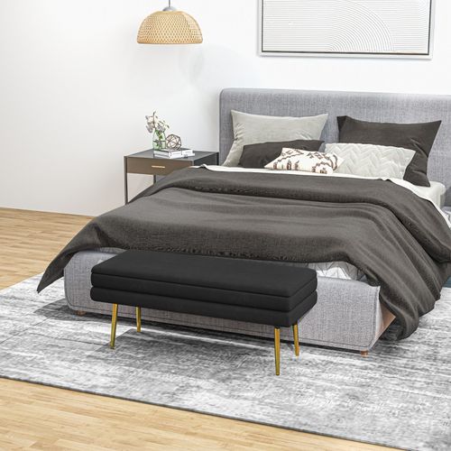 Banquette Coffre De Rangement Elisa Velours Noir Et Doré