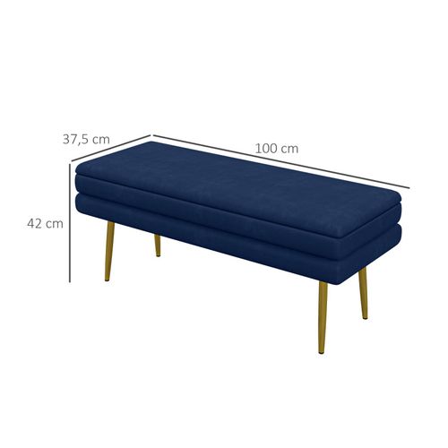 Banquette Coffre De Rangement Velours Clara Bleu Marine Et Doré