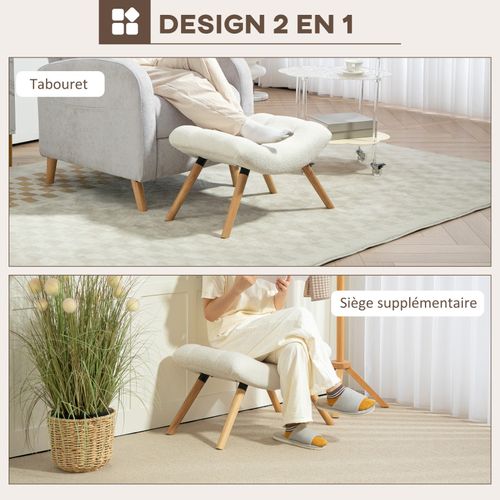 Pouf Bouclette Assise Courbée Adele Blanc Crème