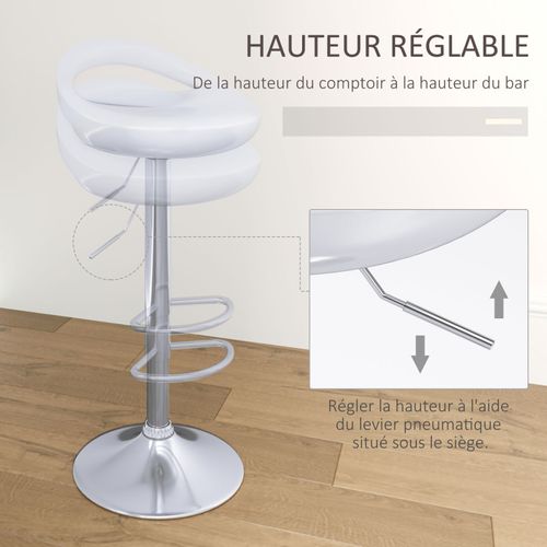 Lot De 2 Tabourets De Bar Pivotant Repose-pieds Aladie Blanc