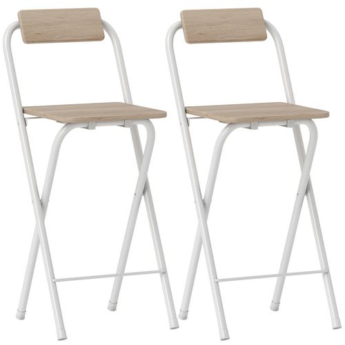 Lot De 2 Tabourets De Bar Pliants Eloïse Blanc Et Bois Clair