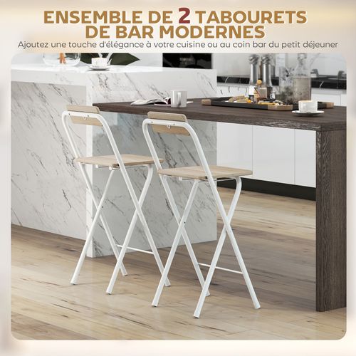 Lot De 2 Tabourets De Bar Pliants Eloïse Blanc Et Bois Clair