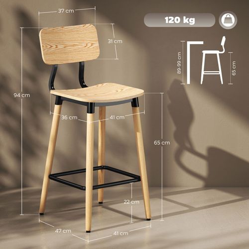 Lot De 2 Chaises De Bar Style Nordique Adrien Effet Bois