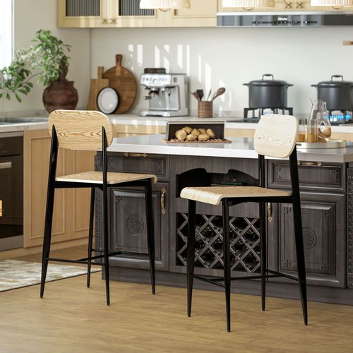 Lot De 2 Chaises De Bar Design Emile Effet Bois Clair