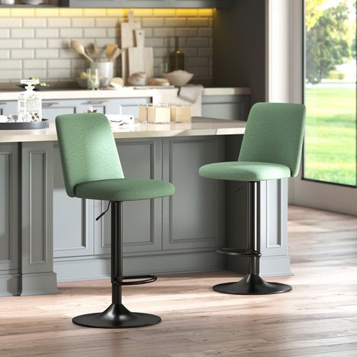 Lot De 2 Tabourets De Bar Lykke Tissu Vert Acier Noir Mat