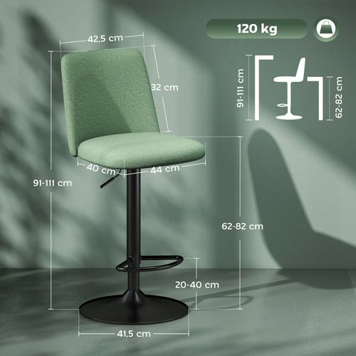 Lot De 2 Tabourets De Bar Lykke Tissu Vert Acier Noir Mat
