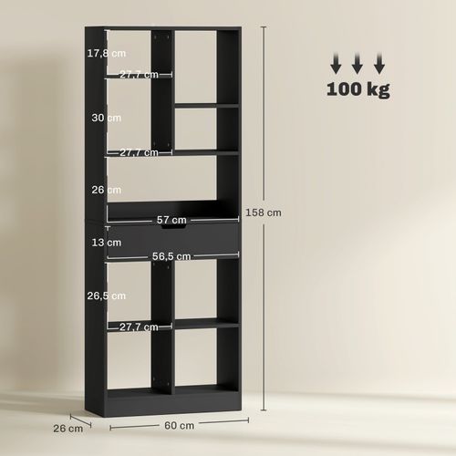 Bibliothèque Moderne 9 Compartiments Avec Tiroir Branco Noire