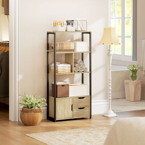 Bibliothèque Étagère Style Industriel Castelo Noir Et Aspect Bois Clair