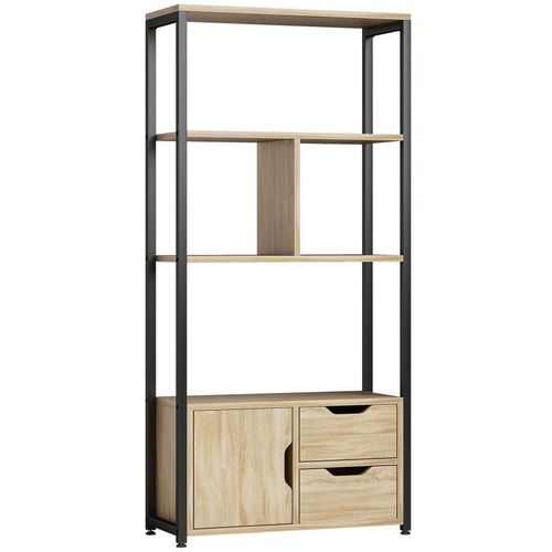 Bibliothèque Étagère Style Industriel Castelo Noir Et Aspect Bois Clair