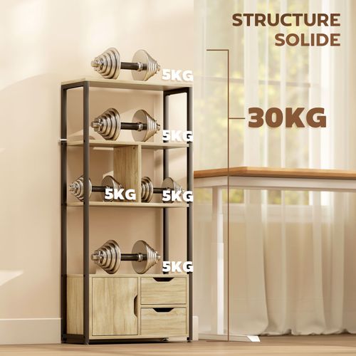 Bibliothèque Étagère Style Industriel Castelo Noir Et Aspect Bois Clair