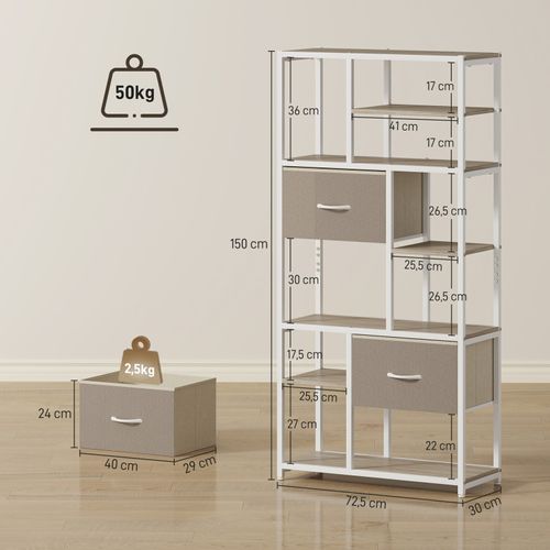 Bibliothèque Étagères Avec Tiroirs Coimbra Aspect Chêne, Blanc Et Beige