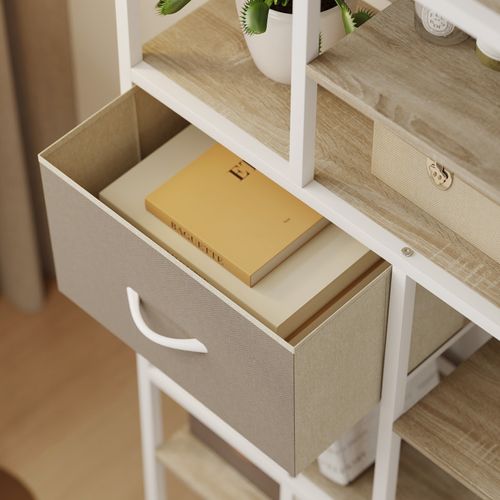 Bibliothèque Étagères Avec Tiroirs Coimbra Aspect Chêne, Blanc Et Beige