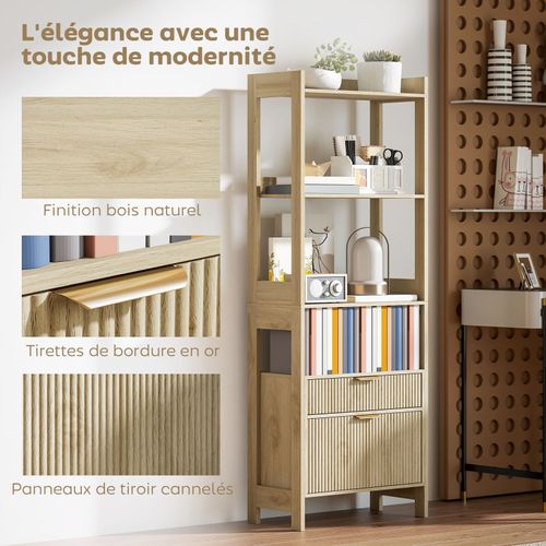 Bibliothèque Étagère Avec Tiroirs Covilha Bois Naturel