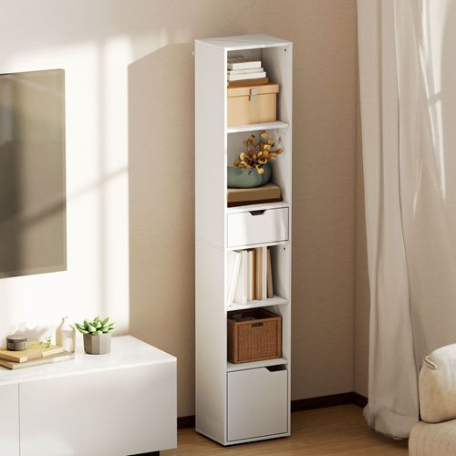 Bibliothèque Colonne Avec Tiroir Et Placard Esmeriz Blanche
