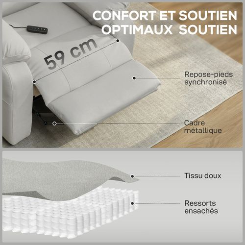 200 Fauteuil Avec Port USB Et Repose-pieds Inaar Velours Blanc Cassé
