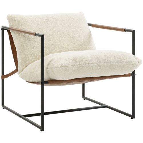 Fauteuil Lounge à Assise Suspendue Lissat Bouclette Et Acier Noir