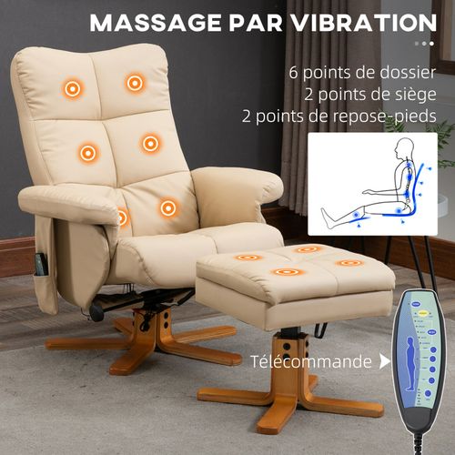 Fauteuil De Massage Inclinable Avec Repose-pieds Kuris Bois Et Beige