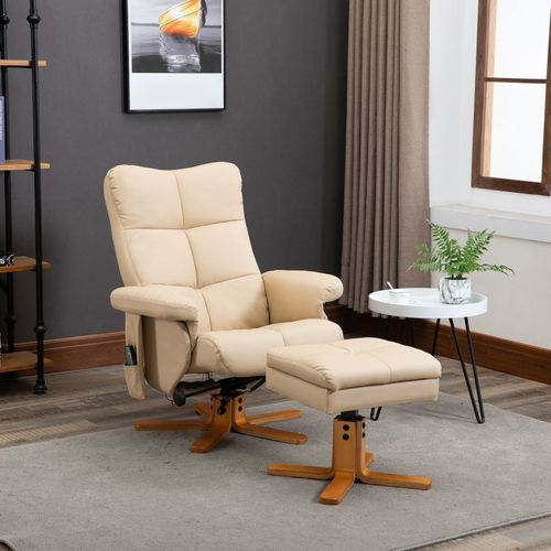 Fauteuil De Massage Inclinable Avec Repose-pieds Kuris Bois Et Beige