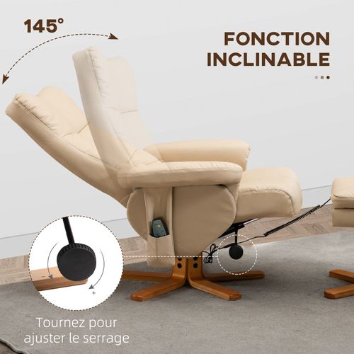 Fauteuil De Massage Inclinable Avec Repose-pieds Kuris Bois Et Beige